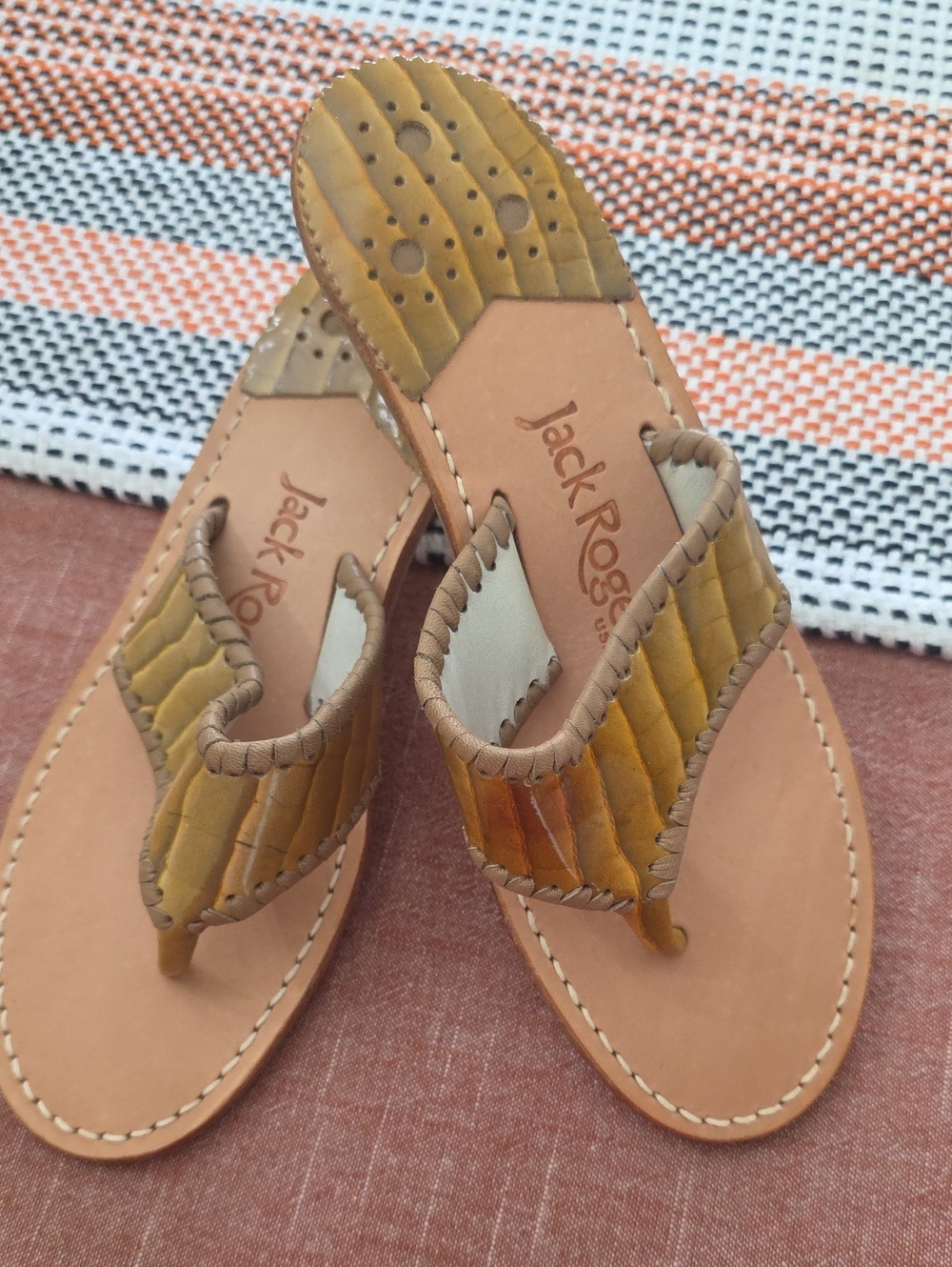 Jack Rogers Women's Mustard Leather Thong Sandals